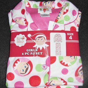 NEW Girls  Elf On The Shelf Button Up Flannel Pajamas 4 NWT